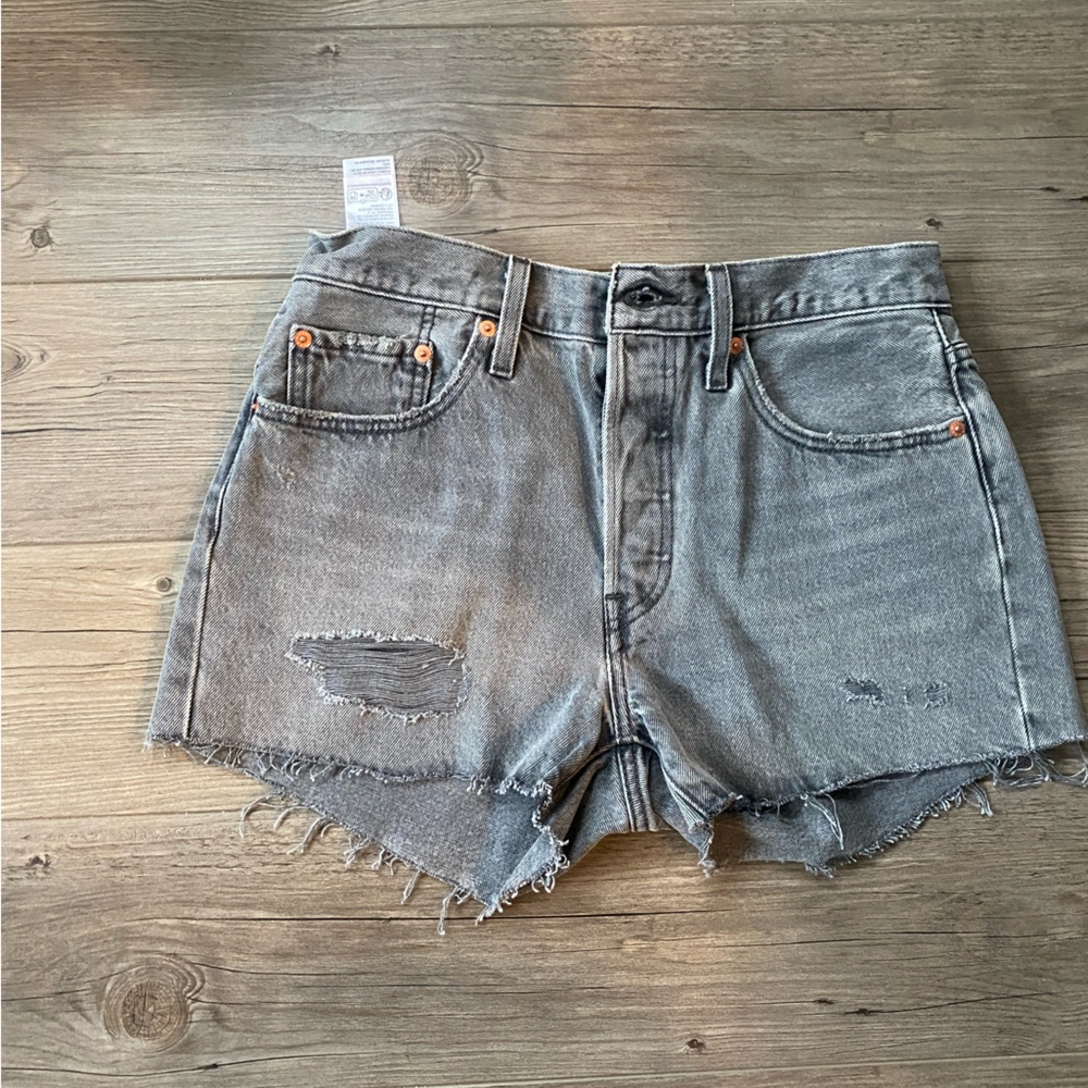 Levi's Gray Distressed High-Waist Jean Shorts